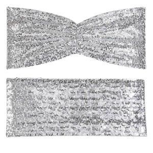 50 pack Silver Sequin Chair Sashes Bands Bows Wedding Party 14x6" Decor - New